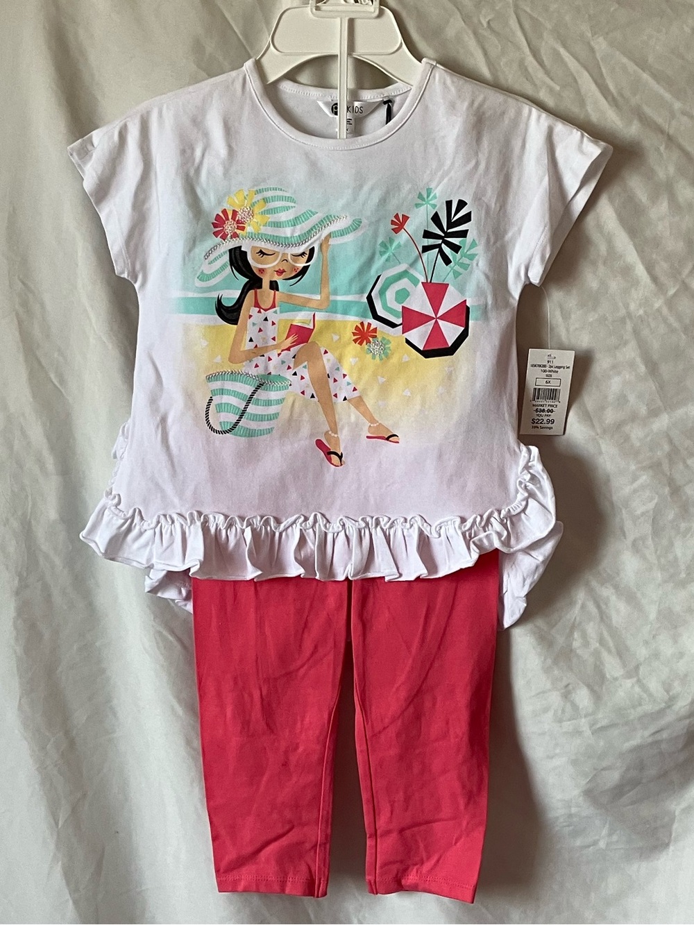 Pl kids 2 pc set graphics T-shirt with ruffled hem & capri size 6X.